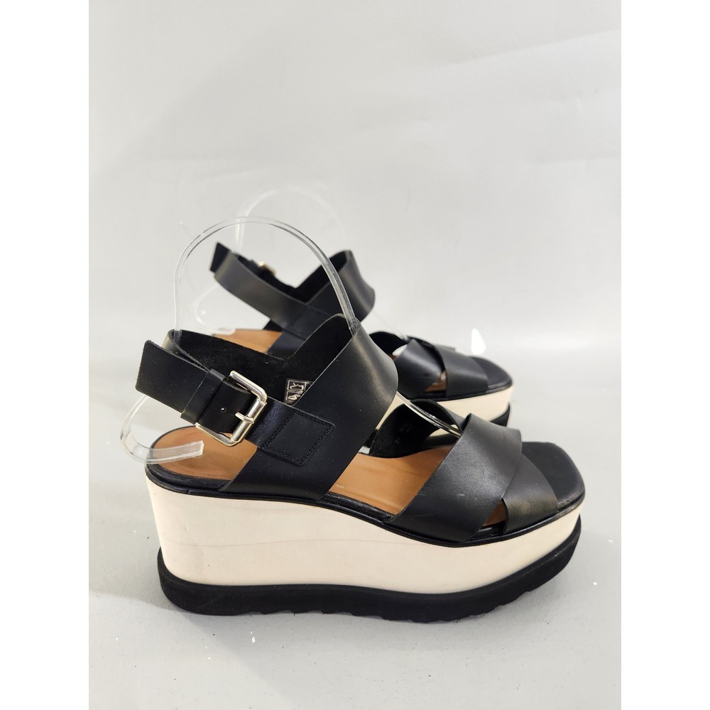 Free People Kate Wedge Sandals Women EU 39 US 8.5 Black Leather Platform Boho - Picture 3 of 9